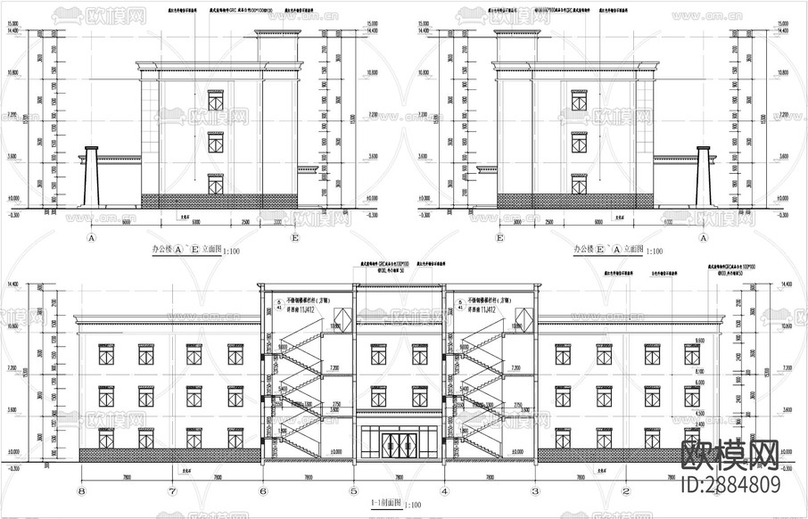 藏式辦公樓全套cad施工圖下載(渲染圖5)