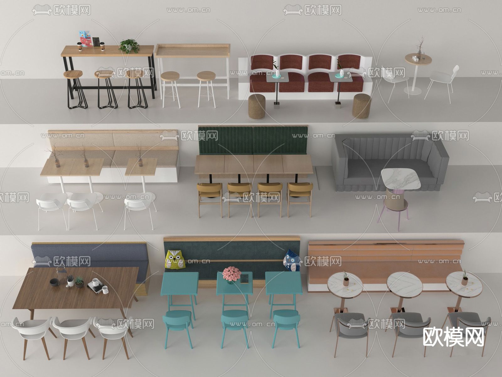 现代卡座 餐桌椅su模型下载（渲染图1）