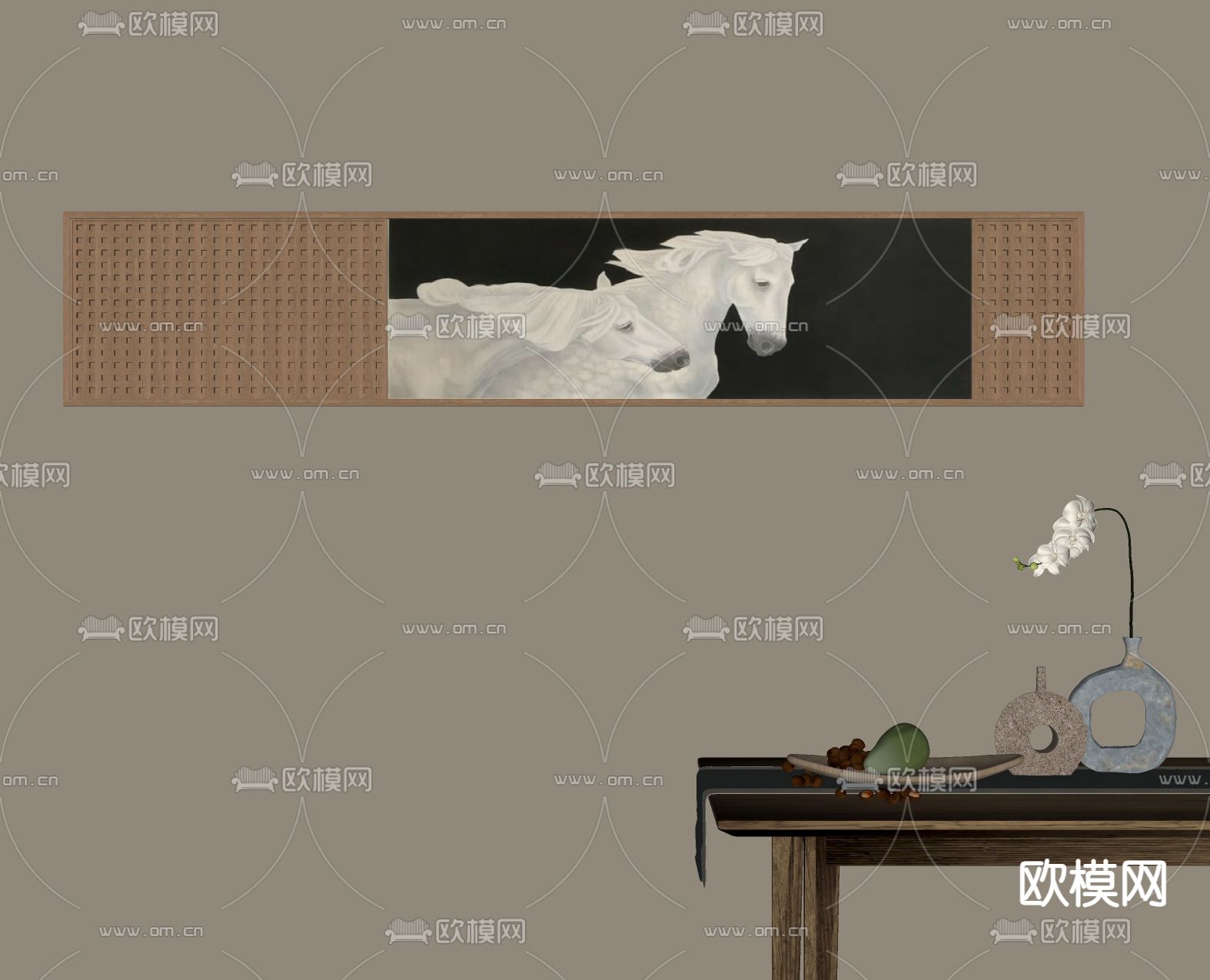 新中式装饰画su模型下载（渲染图2）