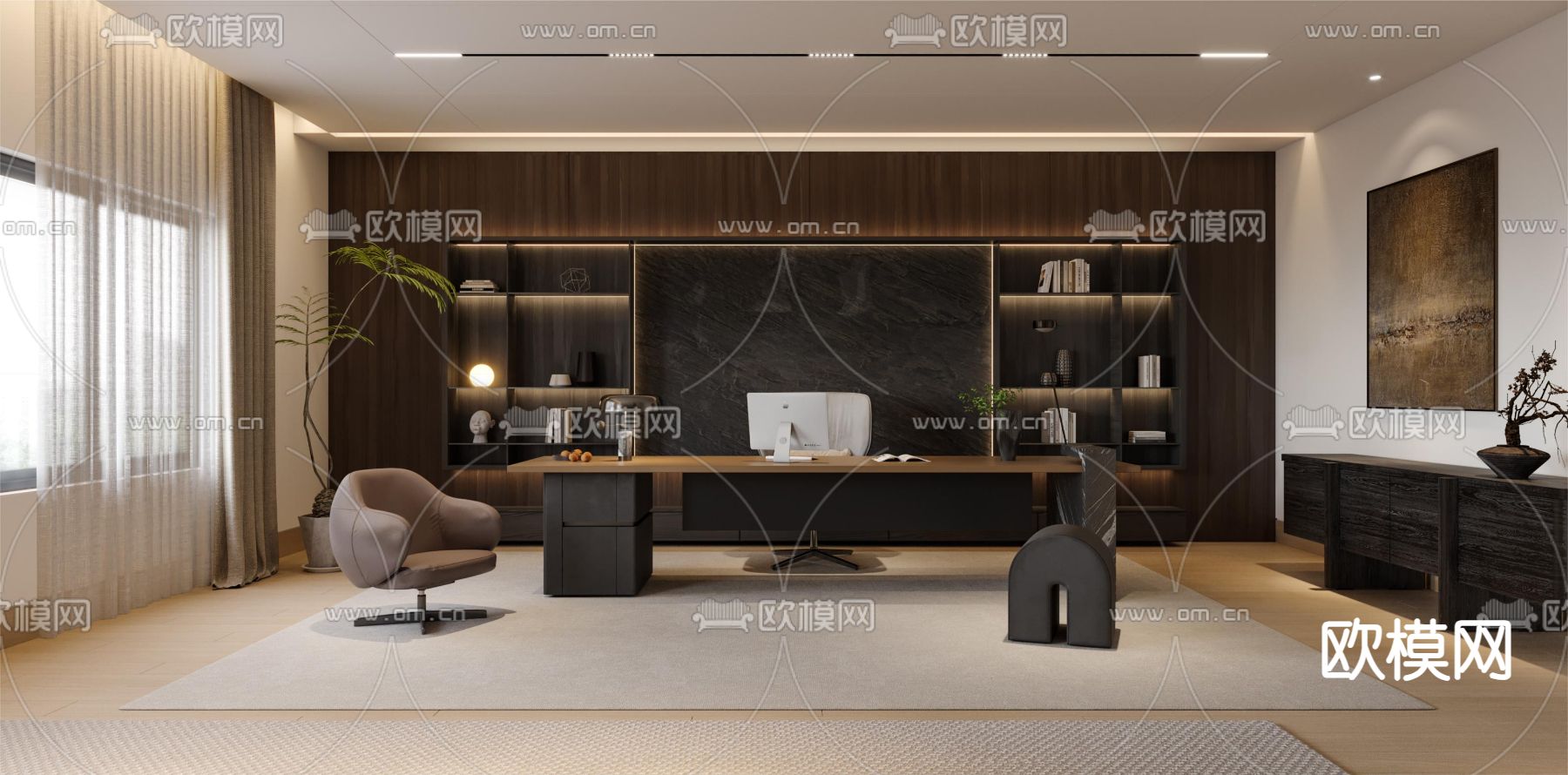 总经理室 董事长室3d模型下载（渲染图1）