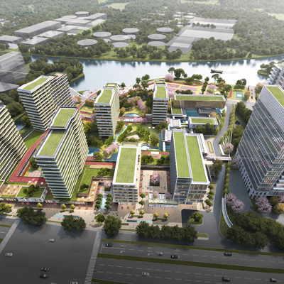  现代办公楼鸟瞰su模型 