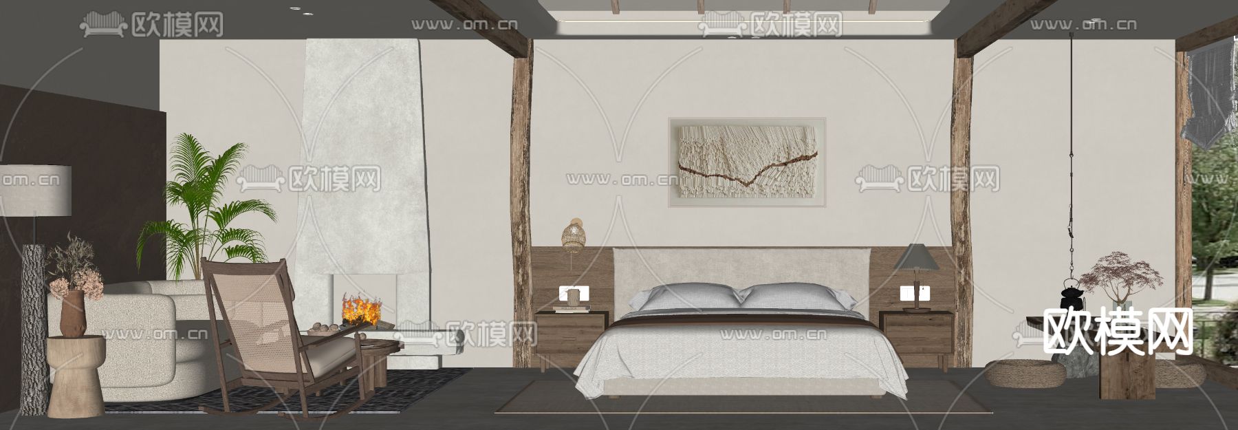 侘寂民宿 客房su模型下载（渲染图2）