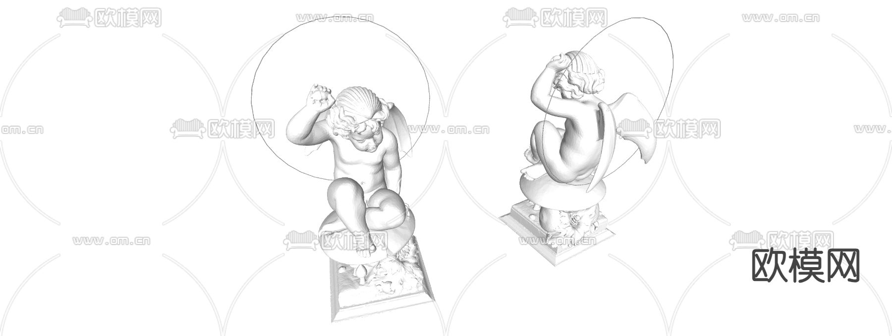 天使坐姿雕塑su模型下载（渲染图2）