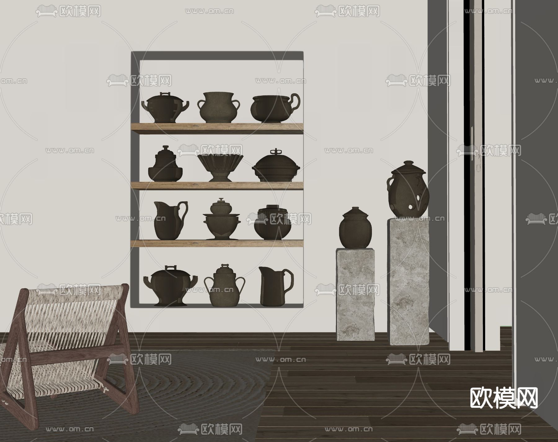 侘寂风陶瓷器皿su模型下载（渲染图2）