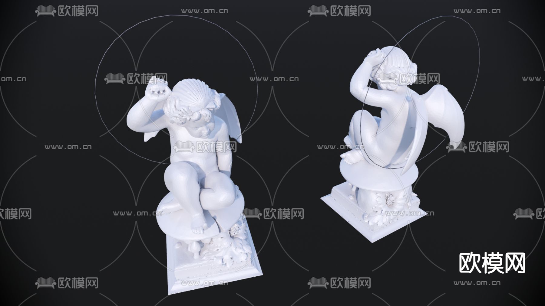 天使坐姿雕塑su模型下载（渲染图1）