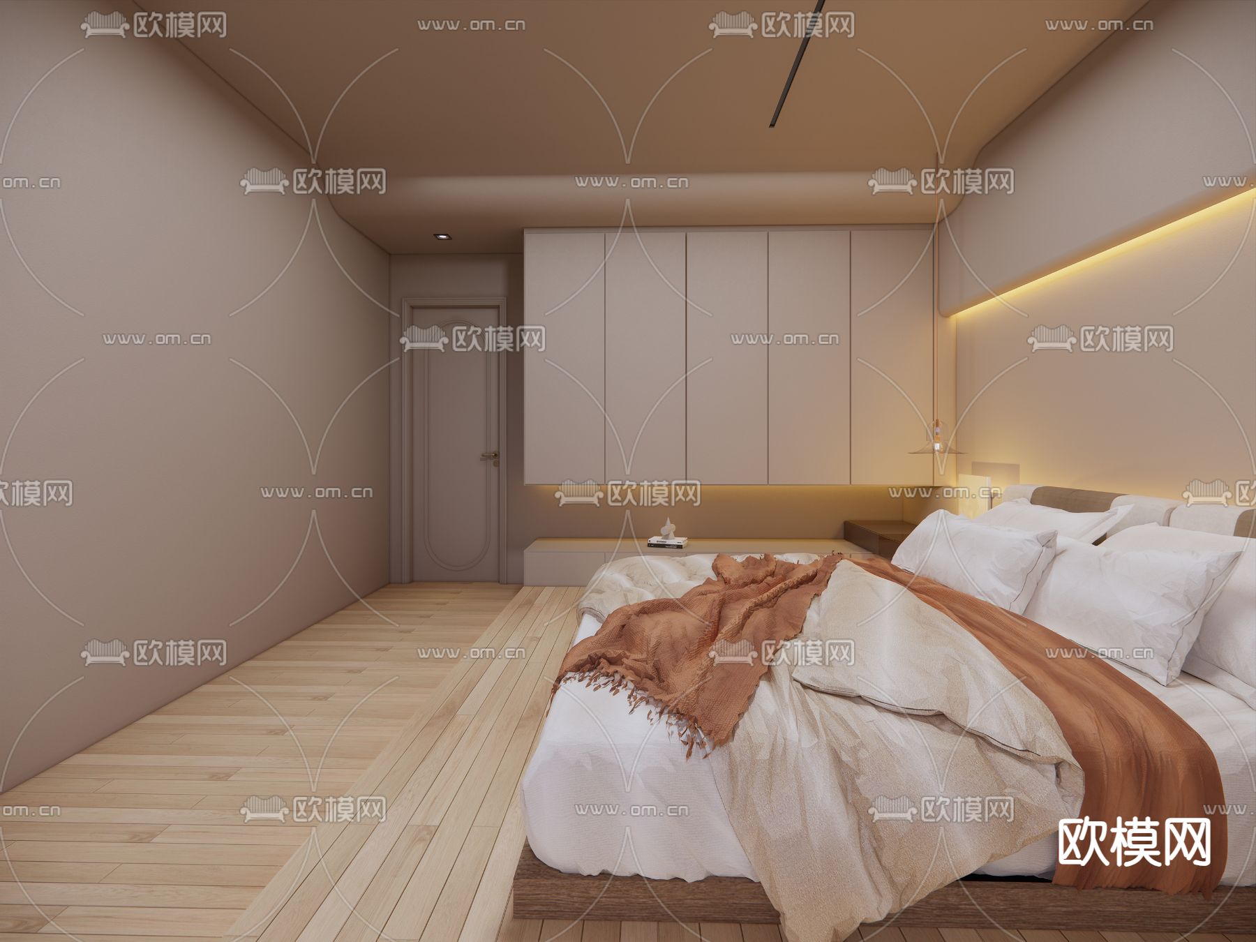 奶油风卧室su模型下载（渲染图4）