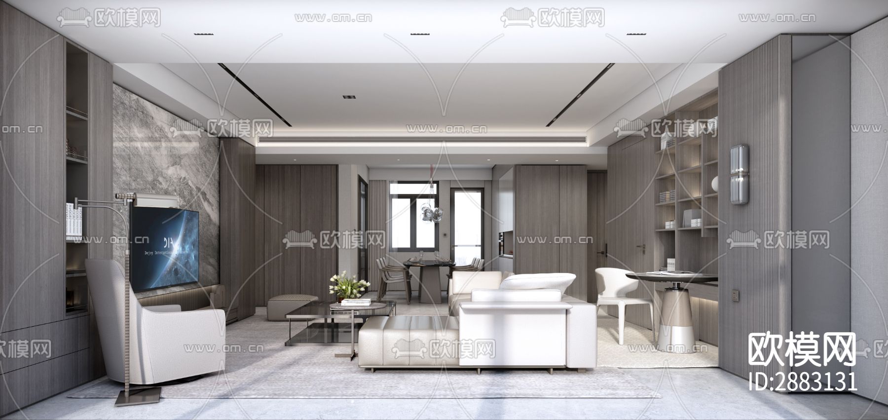 丹健国际-天津招商167户型样板房cad施工图下载（渲染图4）