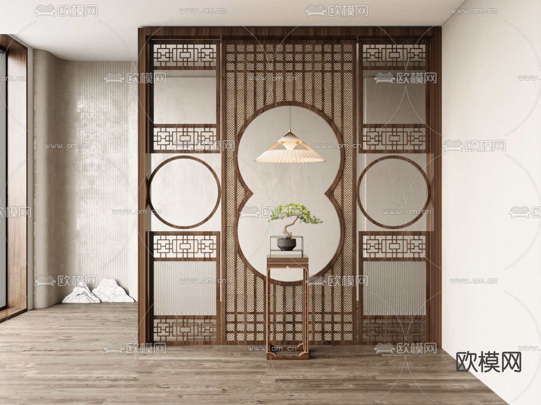 新中式屏风 隔断su模型下载（渲染图1）