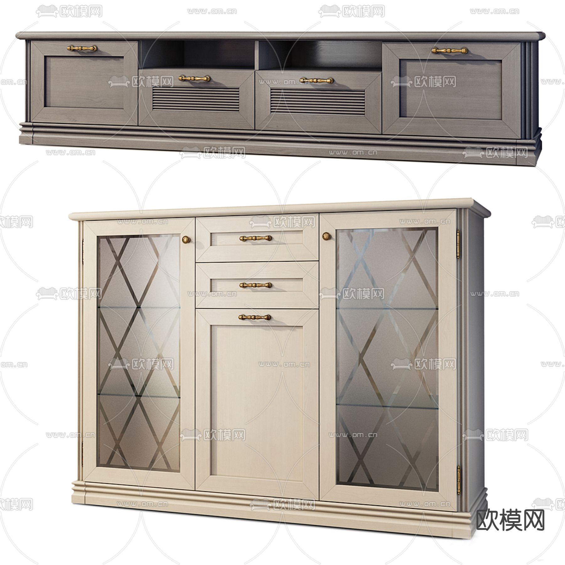 美式电视柜 边柜3d模型下载