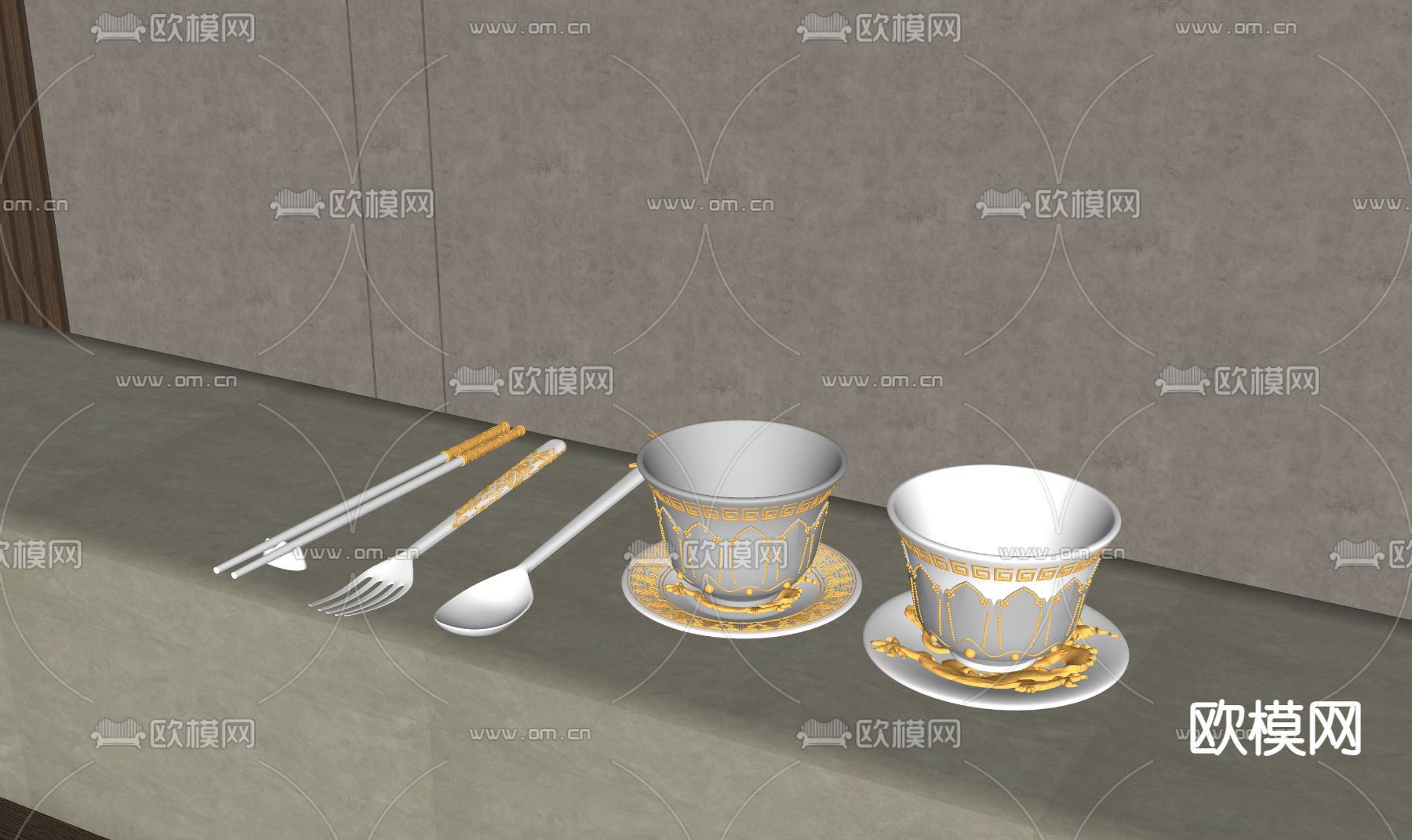 简欧餐具su模型下载（渲染图2）