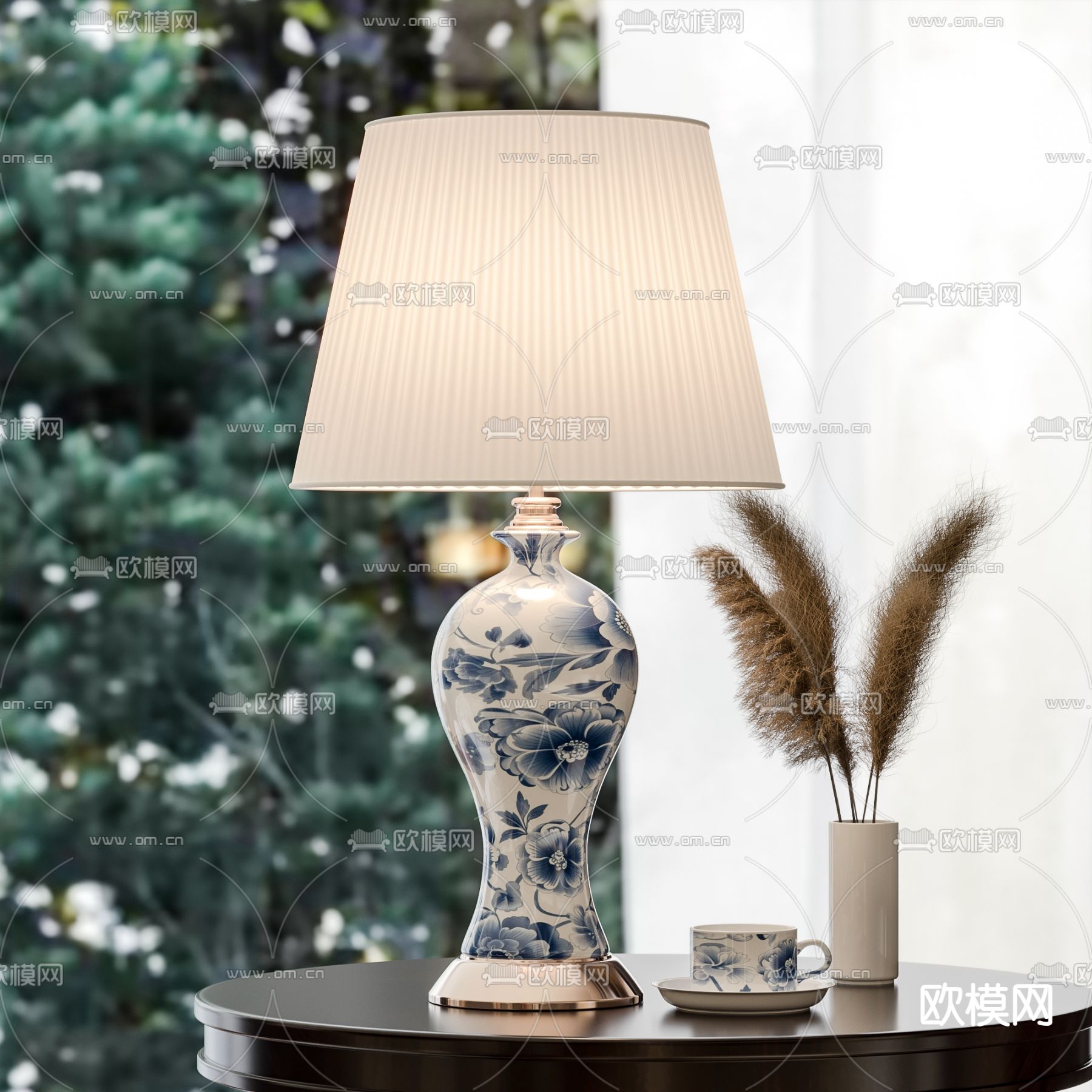 青花瓷台灯su模型下载（渲染图1）