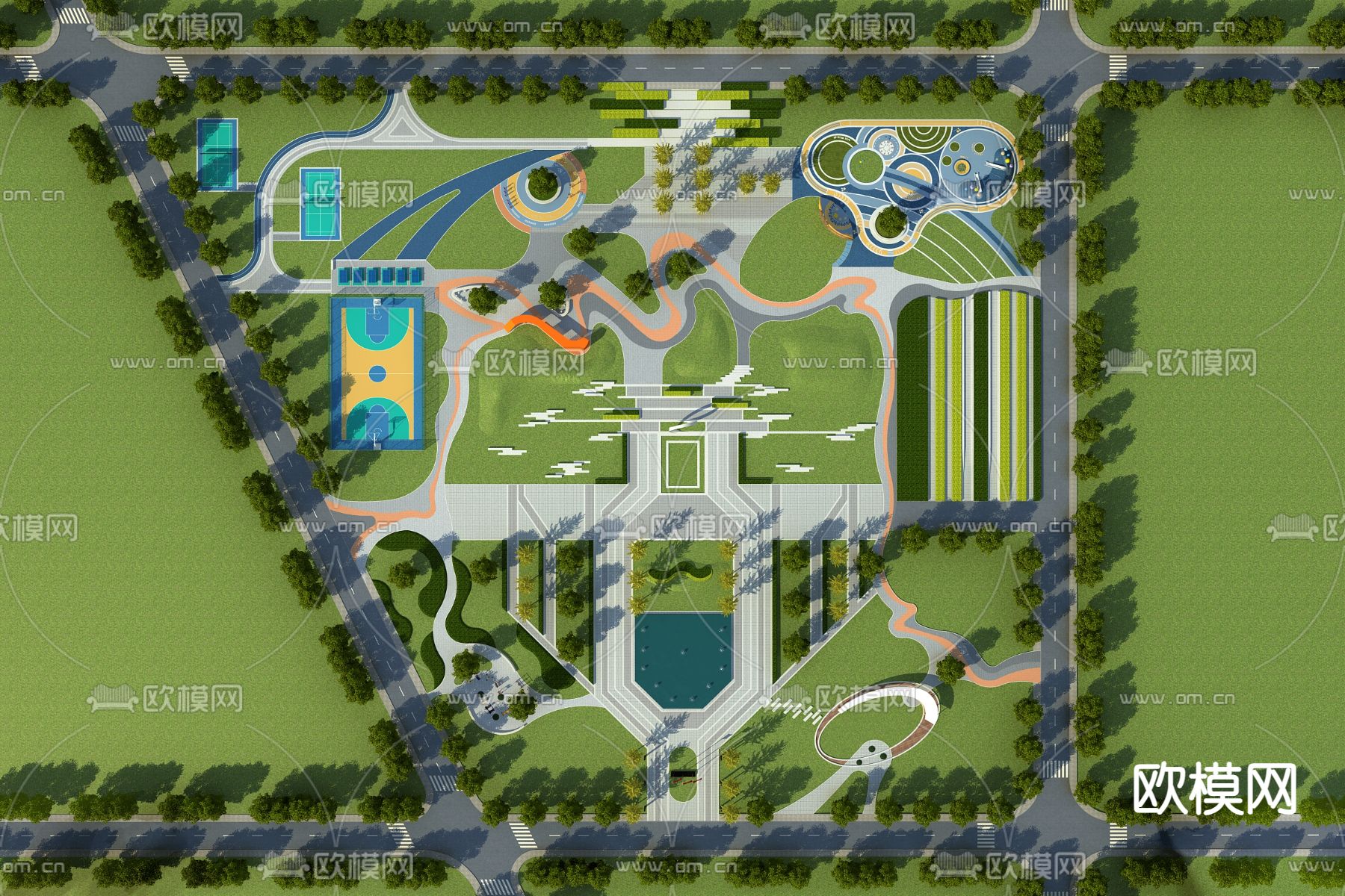 公园景观 广场景观 园林景观su模型下载（渲染图1）