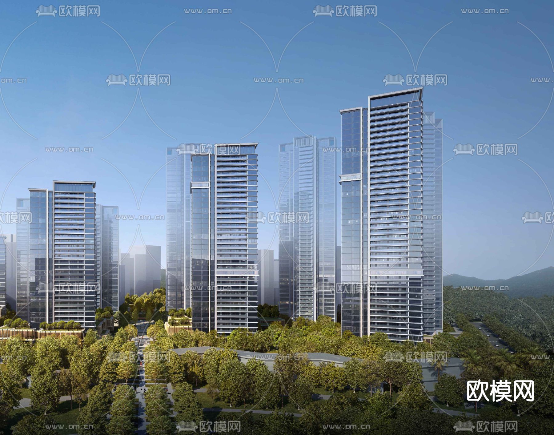 现代住宅鸟瞰su模型下载（渲染图1）