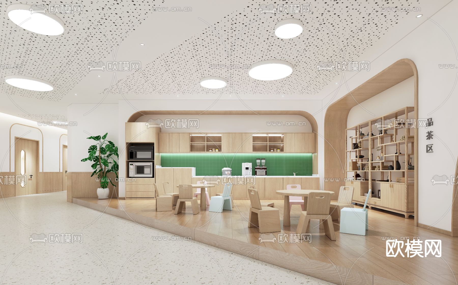 现代幼儿园走廊su模型下载（渲染图1）