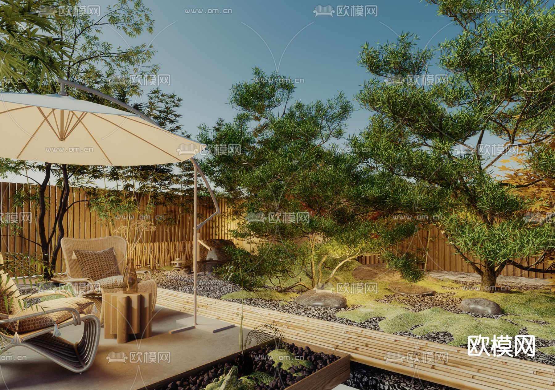 现代庭院花园su模型下载（渲染图1）