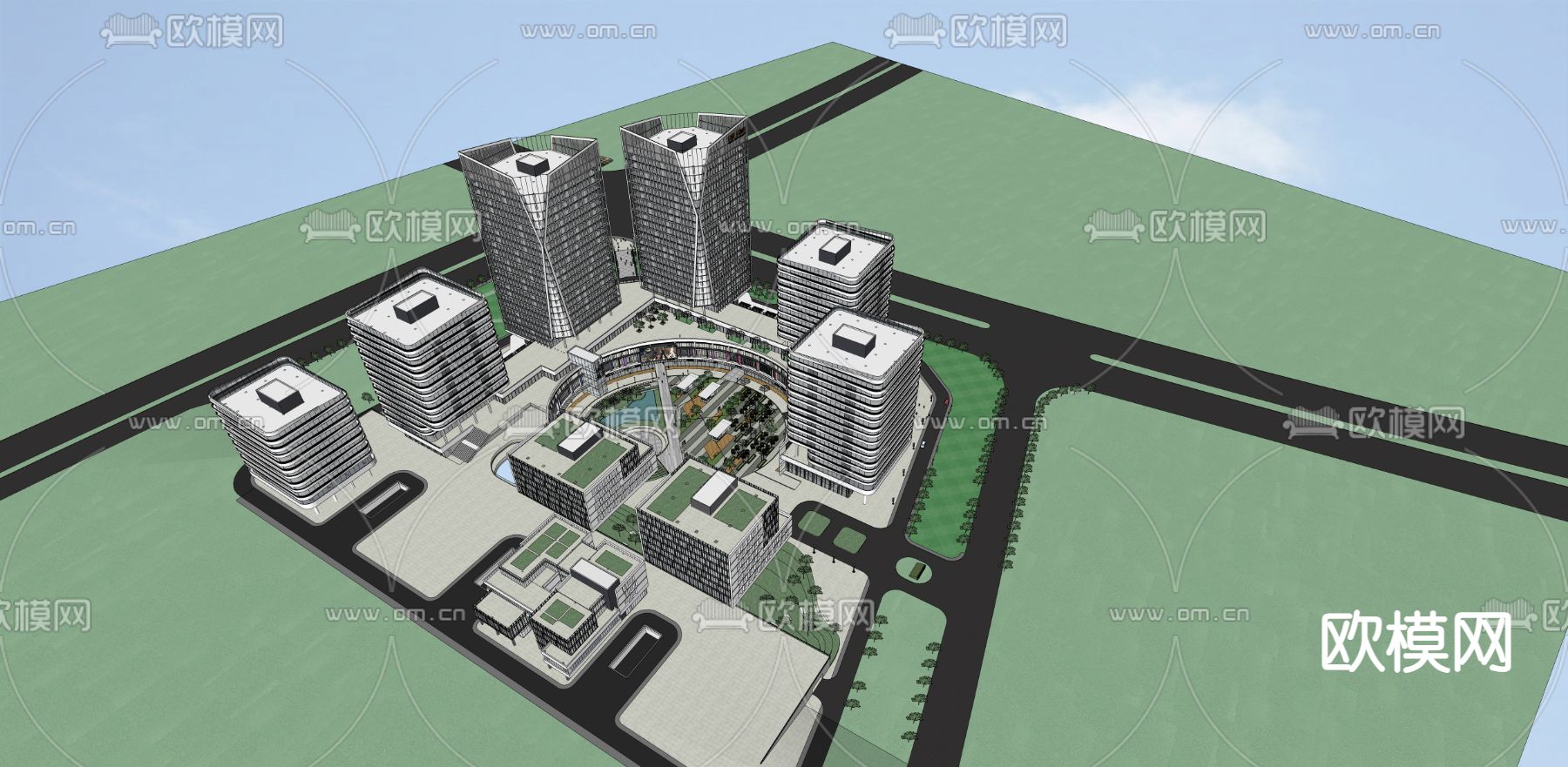 商业建筑外观su模型下载（渲染图6）
