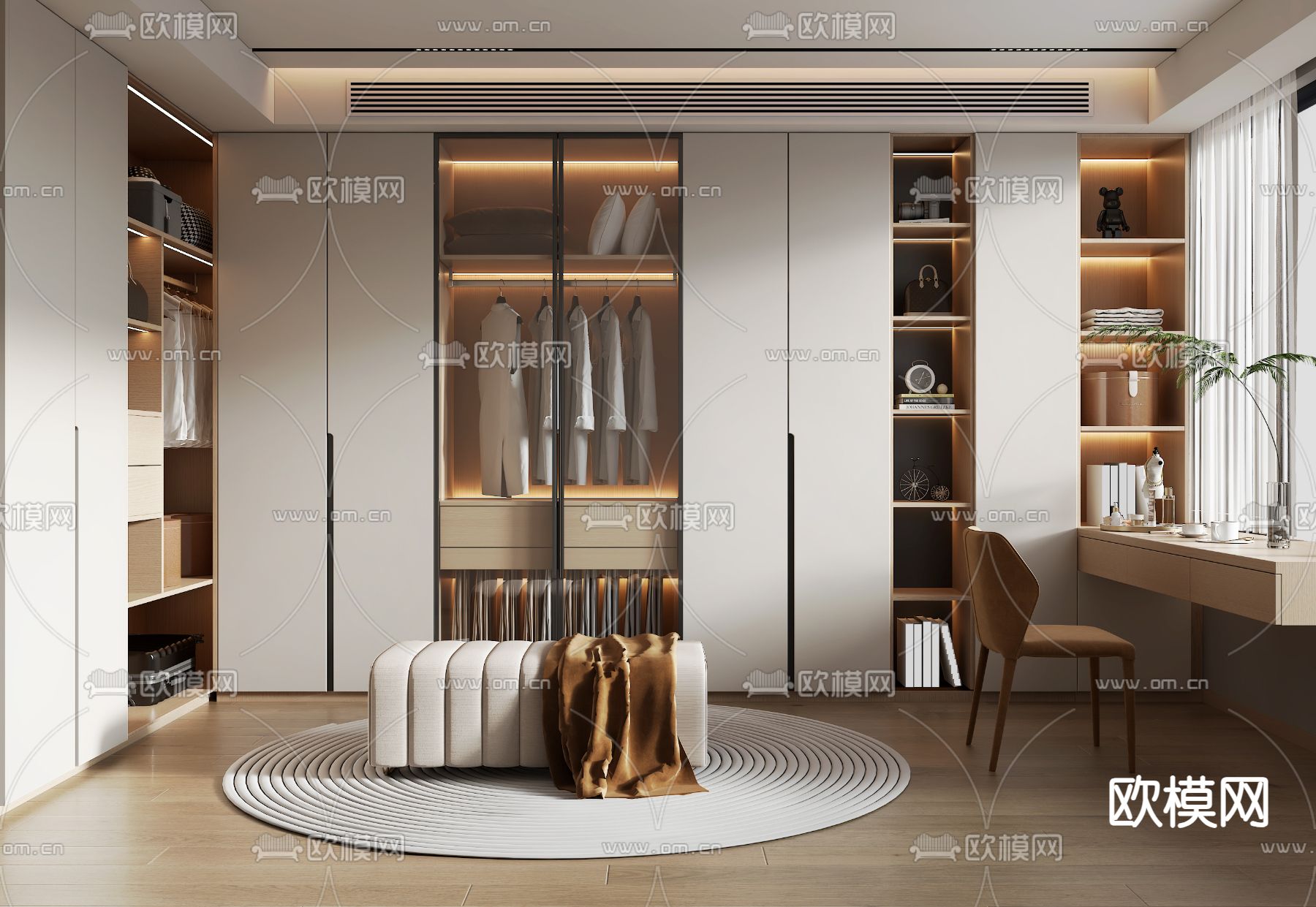 现代衣帽间su模型下载（渲染图1）