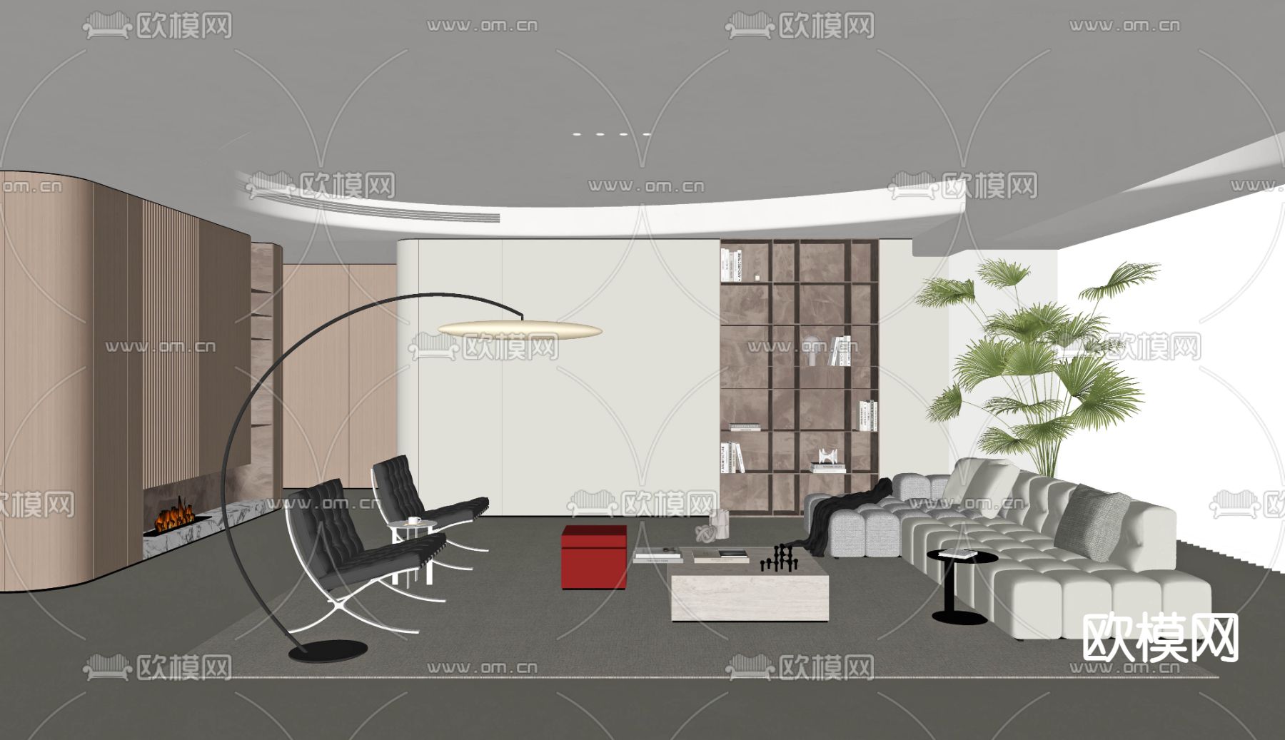 现代客厅su模型下载（渲染图2）