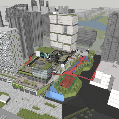  现代商业广场鸟瞰su模型 