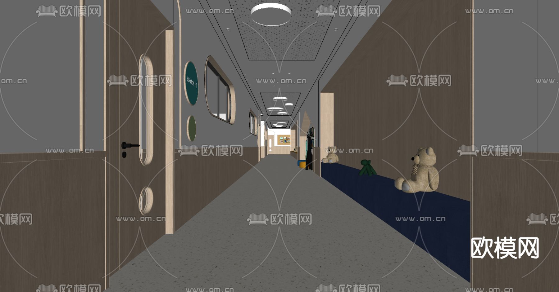现代幼儿园走廊su模型下载（渲染图4）
