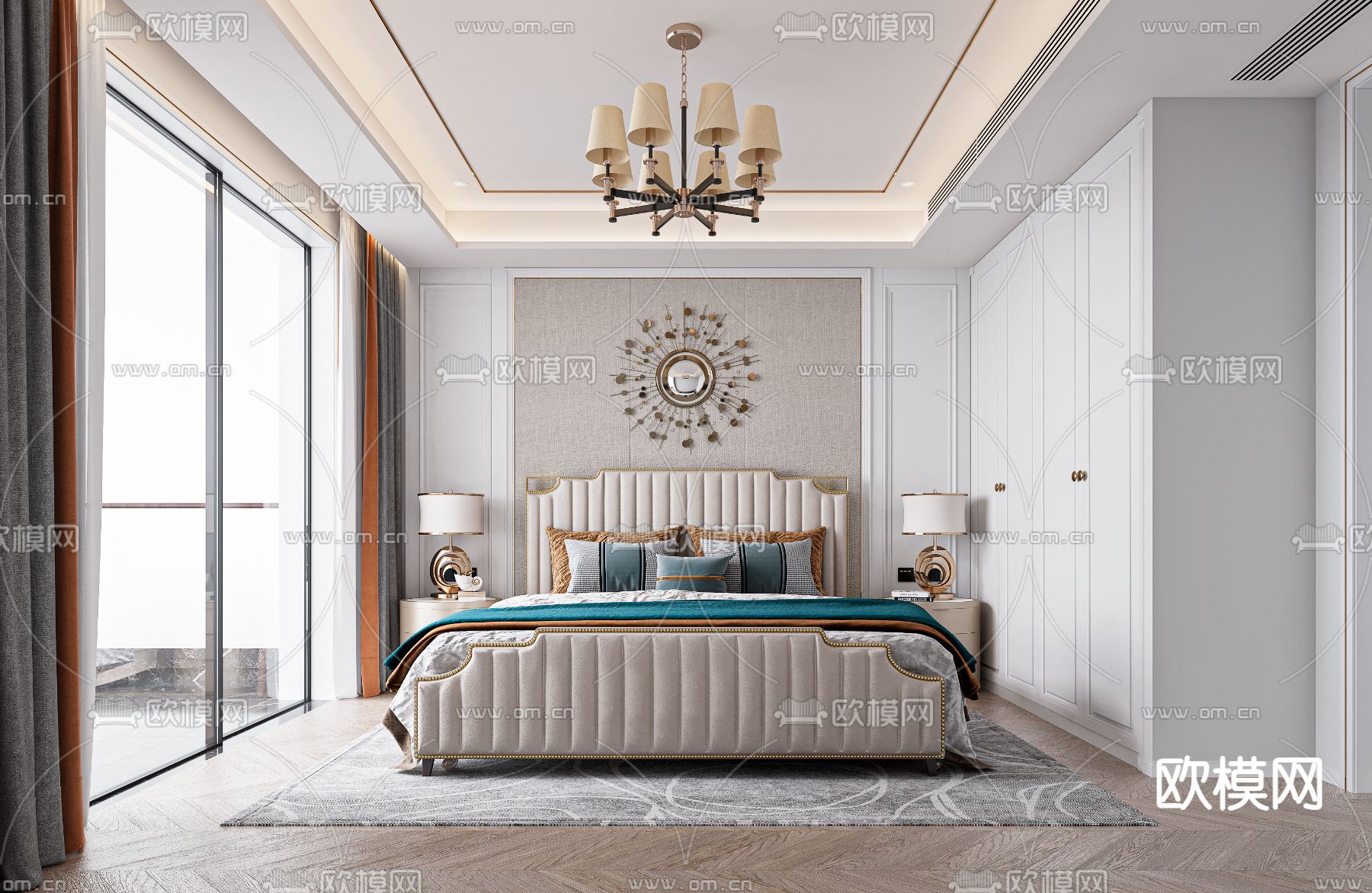 美式卧室 主人房3d模型下载