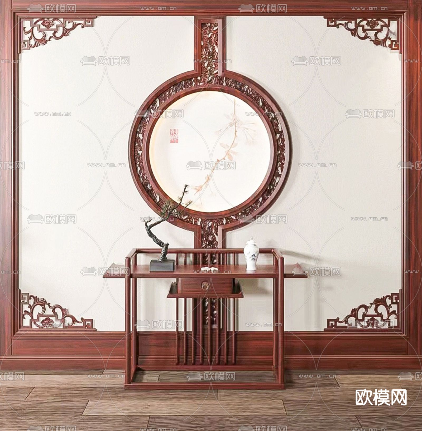 中式端景条案su模型下载（渲染图1）