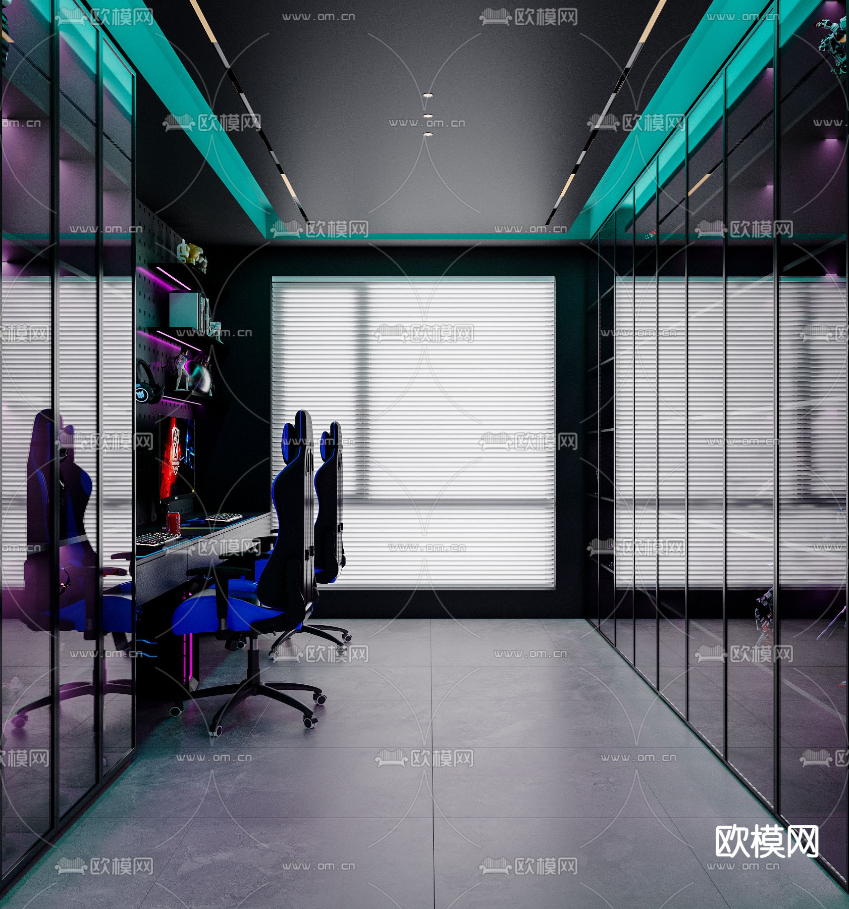 高级灰电竞房3d模型下载