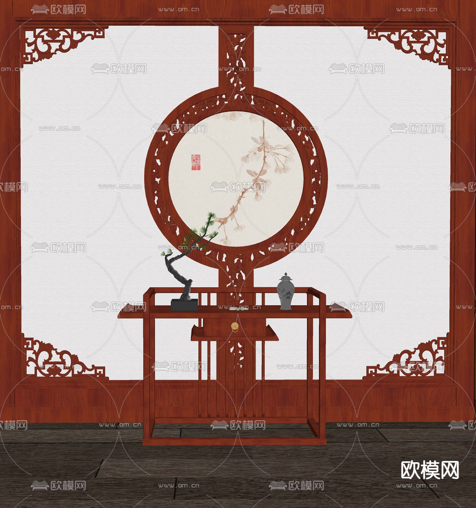 中式端景条案su模型下载（渲染图2）