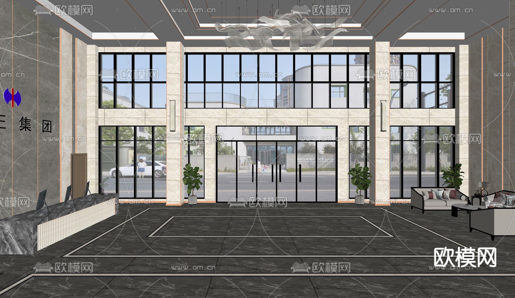 现代公司大堂su模型下载（渲染图2）