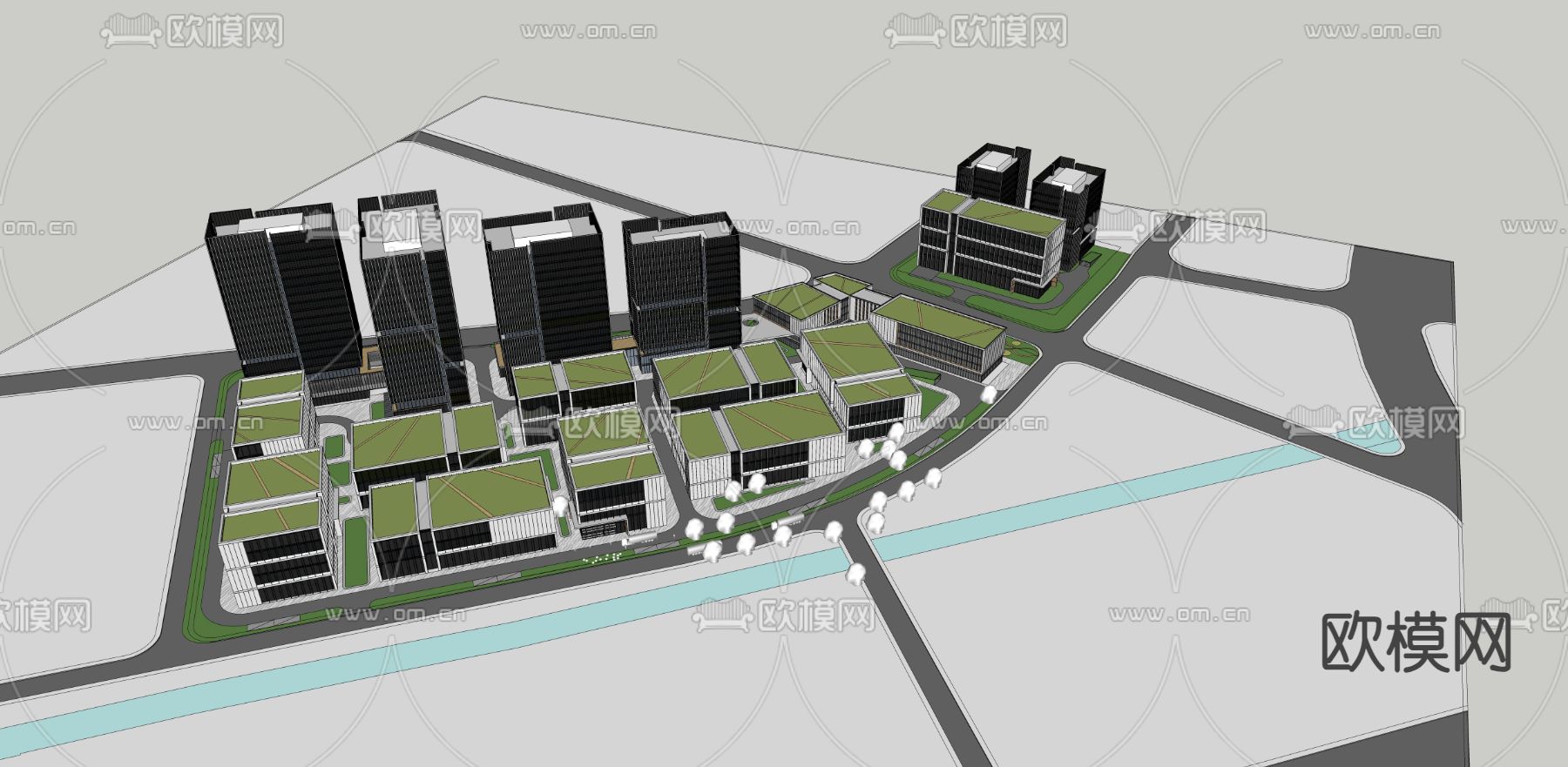 现代产业园鸟瞰su模型下载（渲染图5）