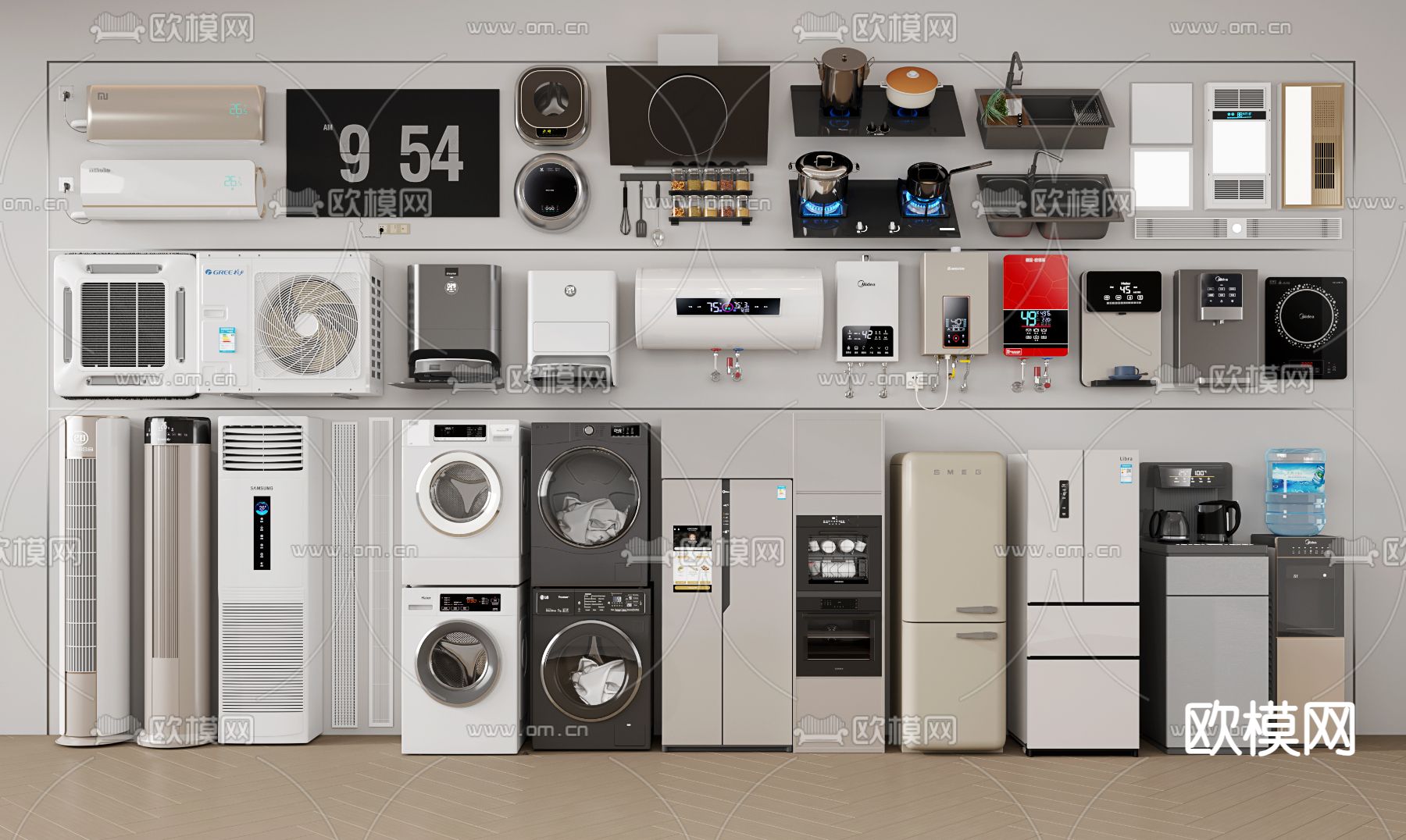 冰箱 空调 洗衣机 扫地机su模型下载（渲染图1）