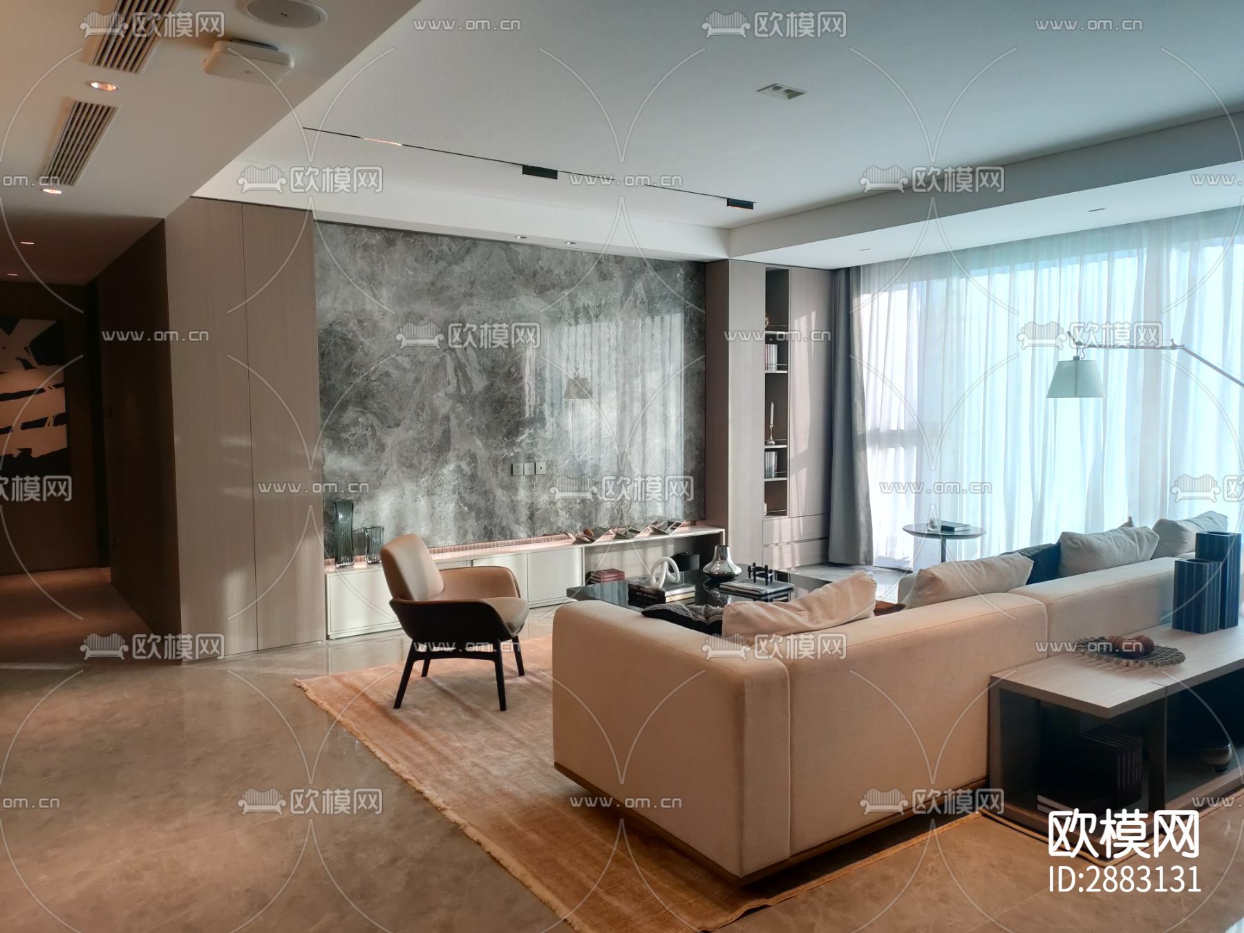 丹健国际-天津招商167户型样板房cad施工图下载（渲染图1）