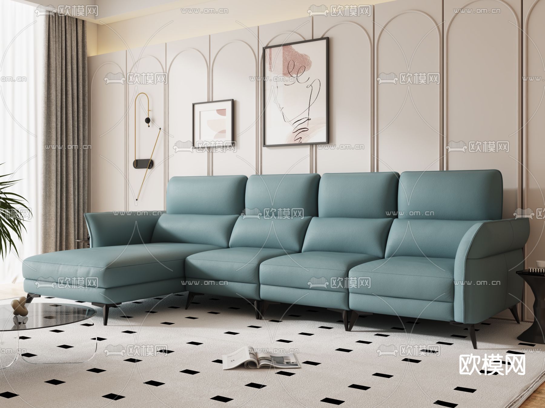 软体沙发 转角皮沙发3d模型下载