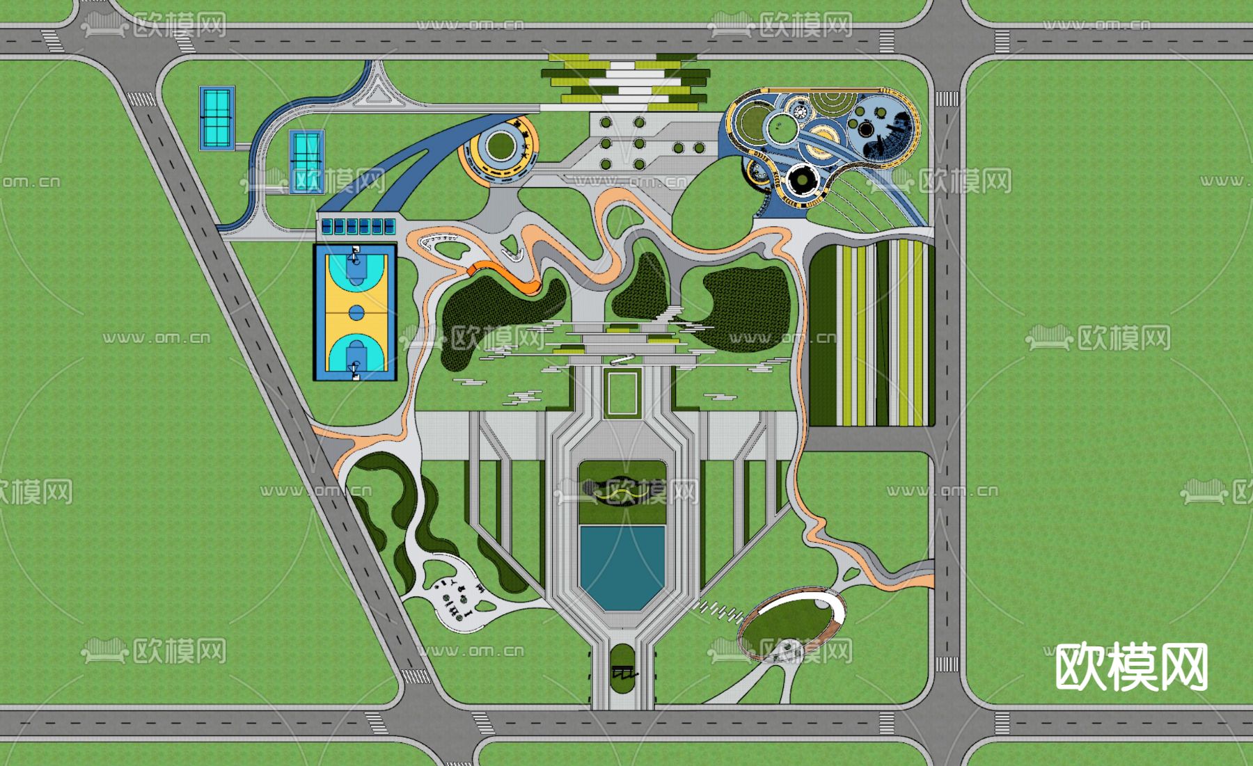 公园景观 广场景观 园林景观su模型下载（渲染图2）