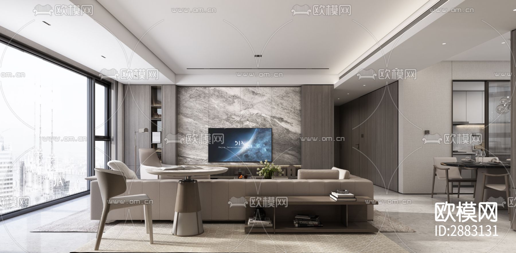 丹健国际-天津招商167户型样板房cad施工图下载（渲染图2）