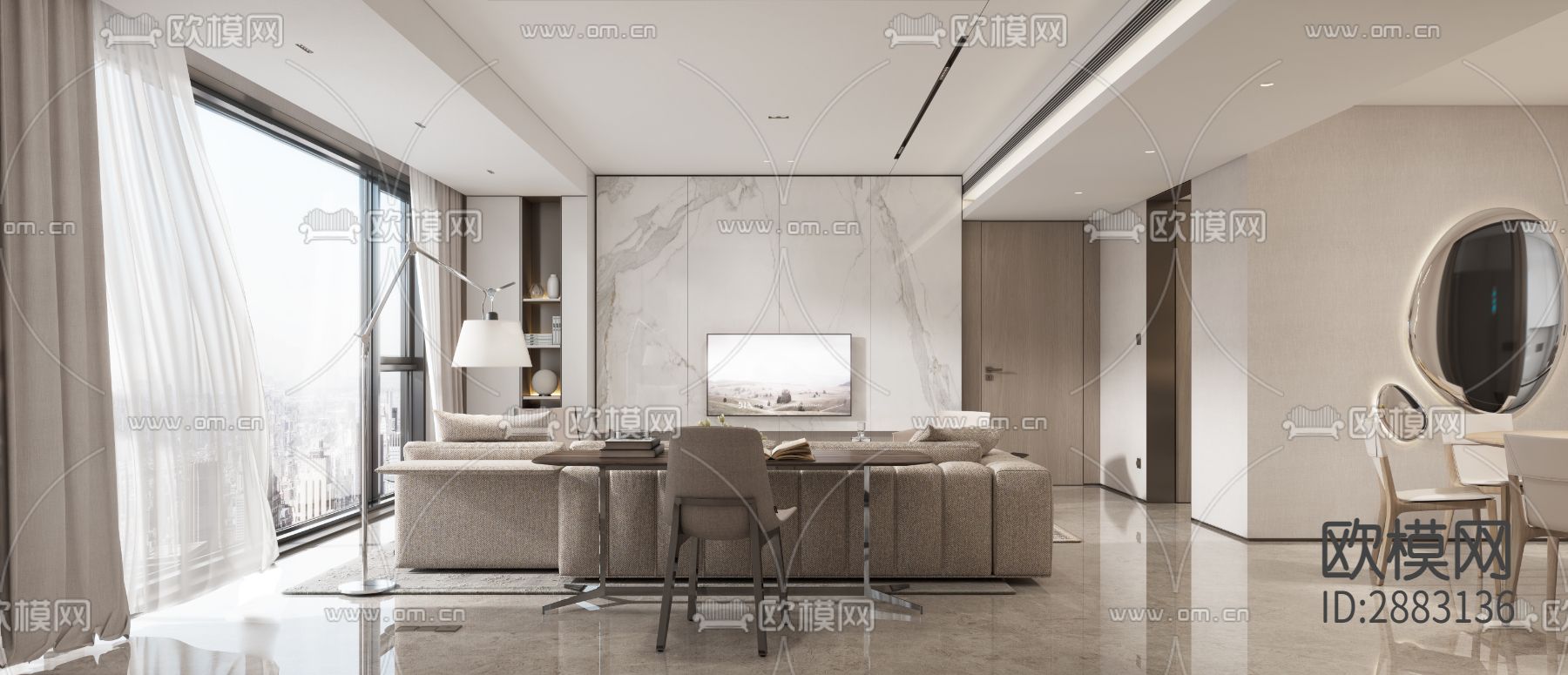 丹健国际-天津招商143样板房cad施工图下载（渲染图7）