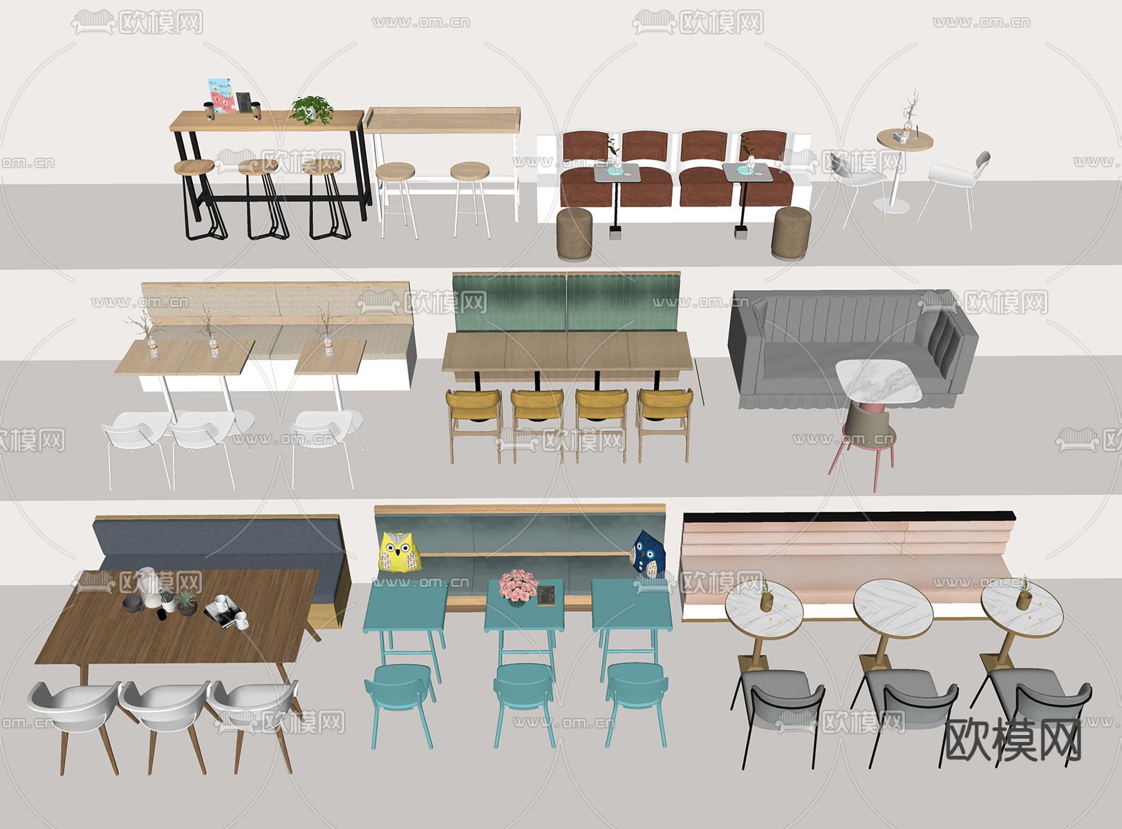 现代卡座 餐桌椅su模型下载（渲染图2）