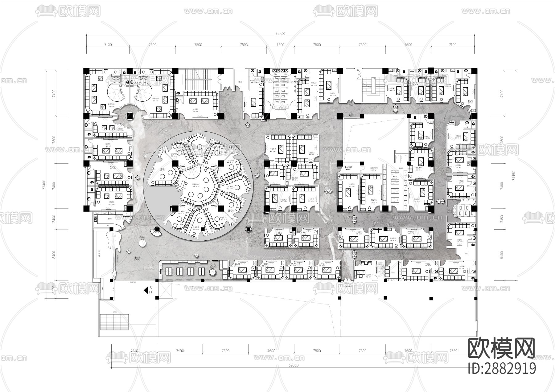 2000㎡异形KTV平面布局方案cad施工图下载