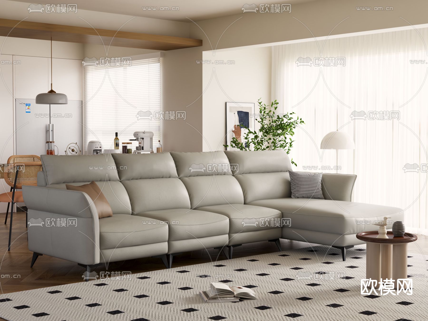 转角沙发 皮革沙发3d模型下载