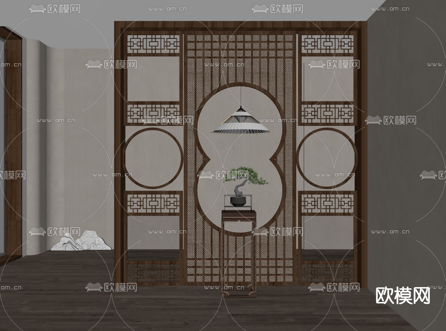 新中式屏风 隔断su模型下载（渲染图2）