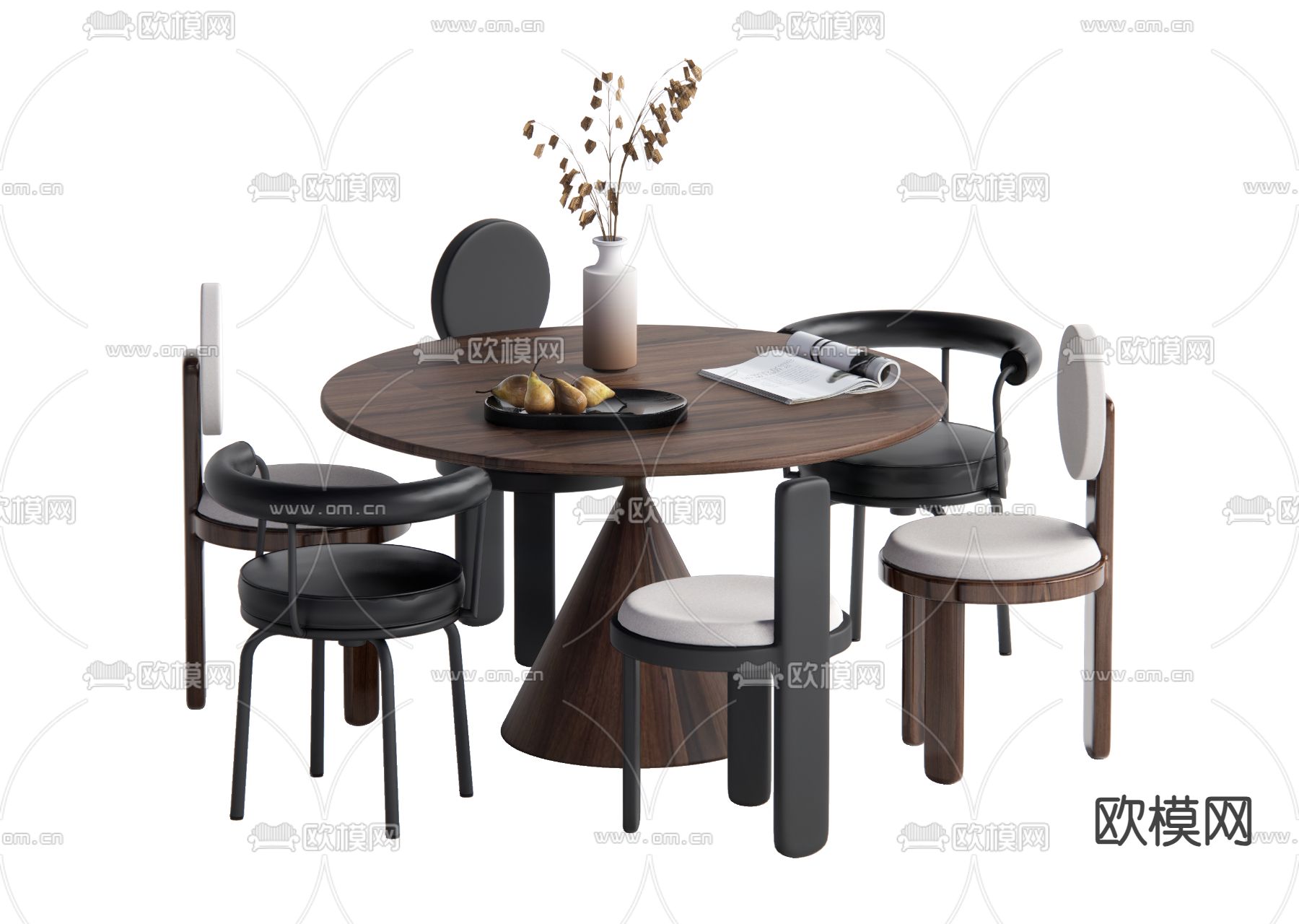 中古风餐桌椅su模型下载（渲染图1）