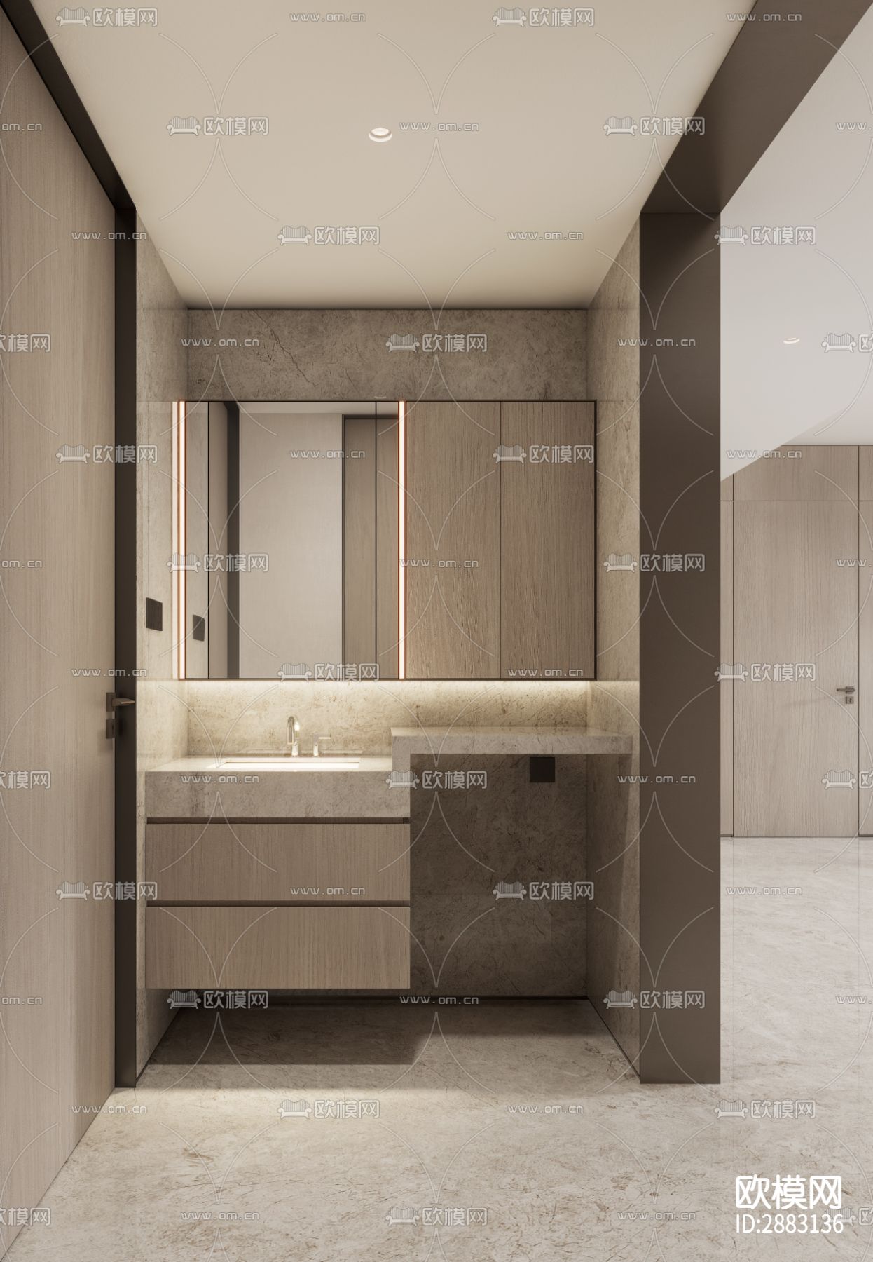 丹健国际-天津招商143样板房cad施工图下载（渲染图3）