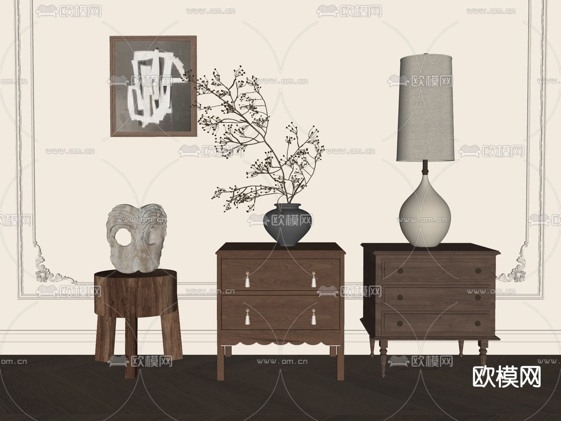 美式床头柜su模型下载（渲染图2）