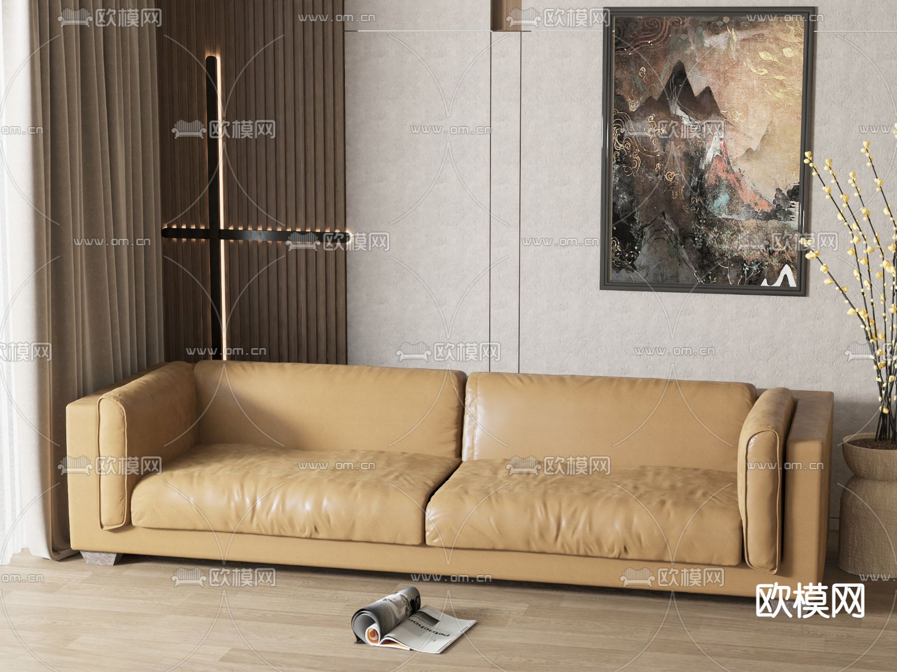 现代双人沙发su模型下载（渲染图1）