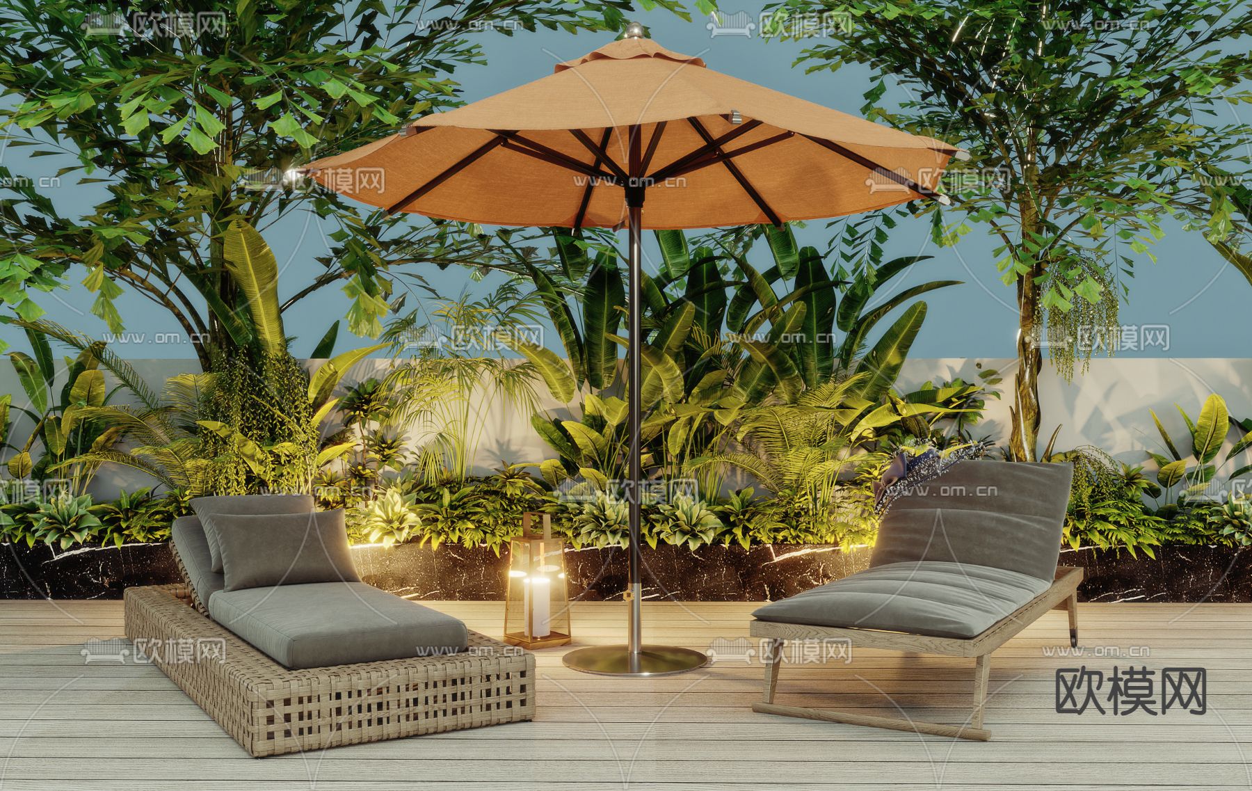 现代户外椅 躺椅su模型下载（渲染图1）