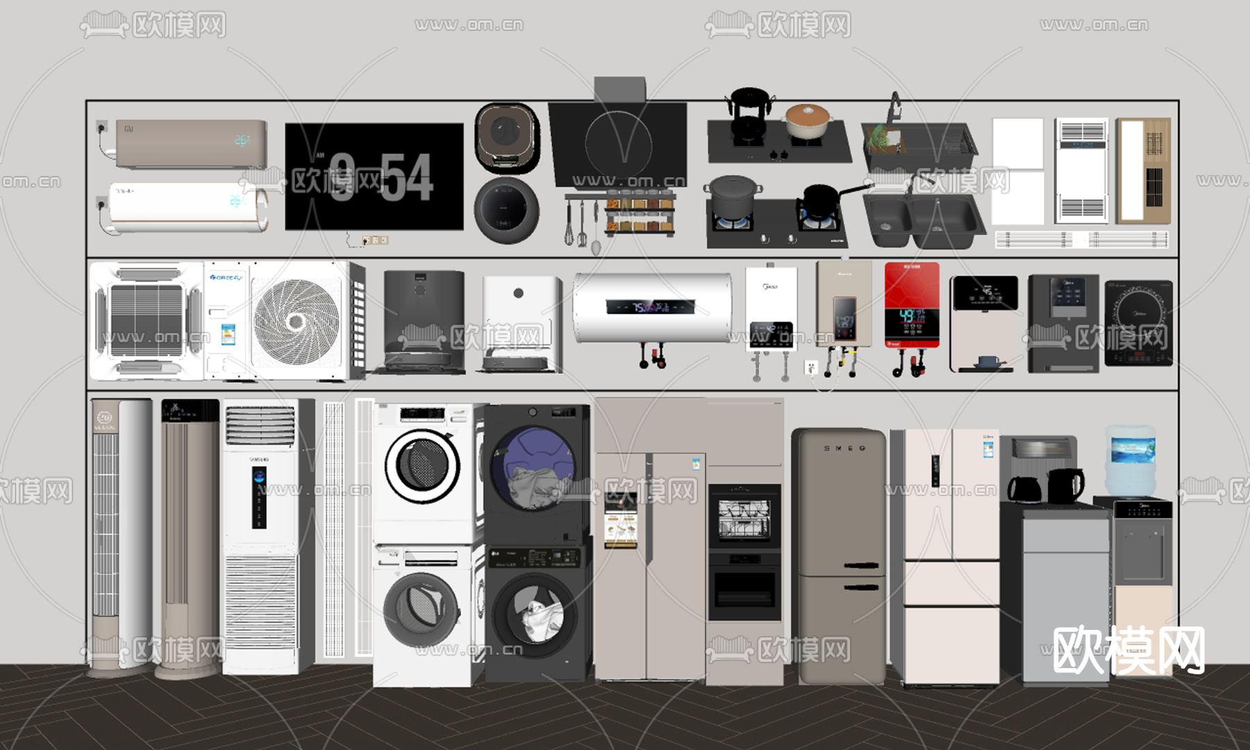冰箱 空调 洗衣机 扫地机su模型下载（渲染图2）
