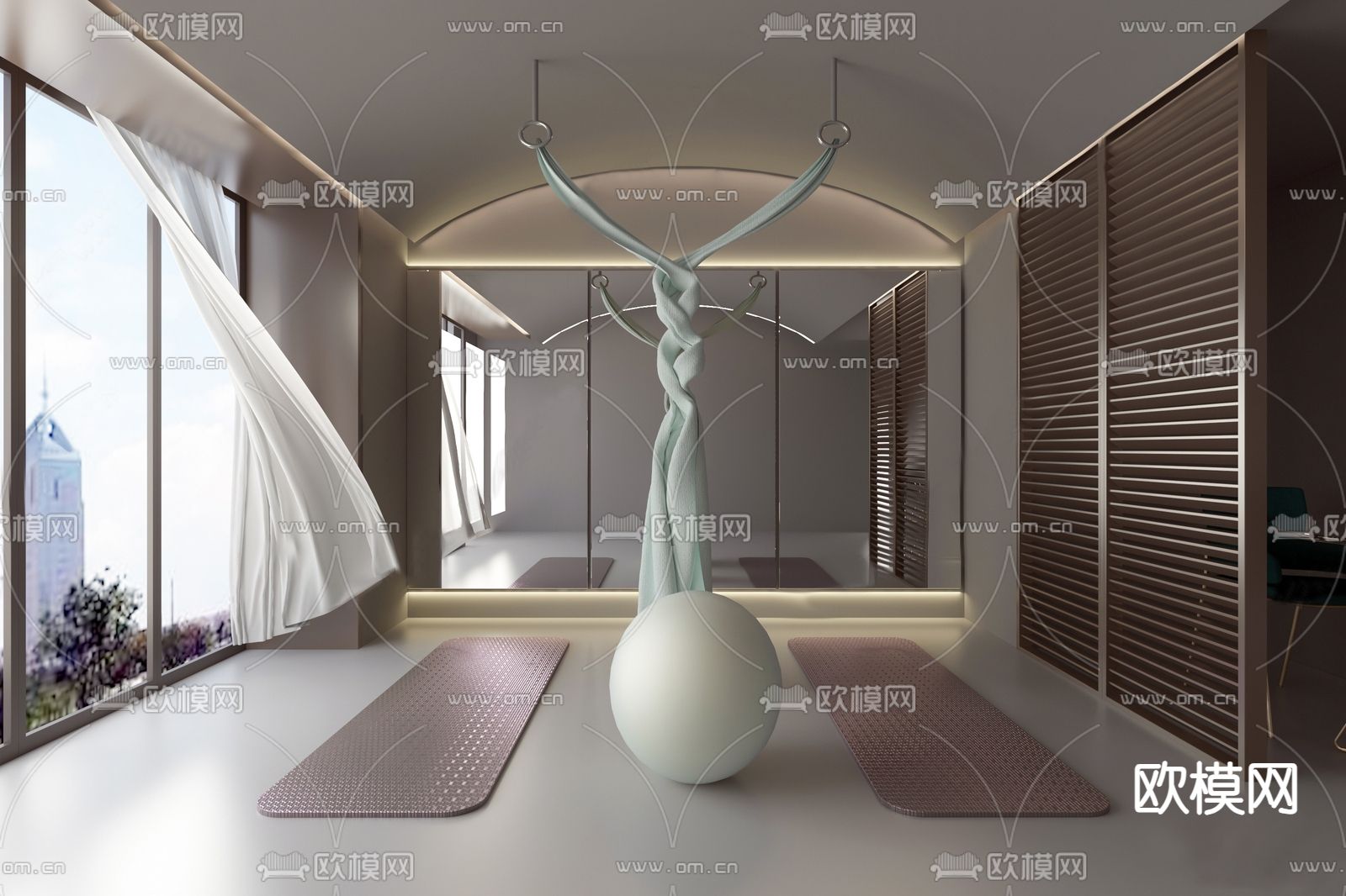 现代瑜伽房 健身房su模型下载（渲染图1）