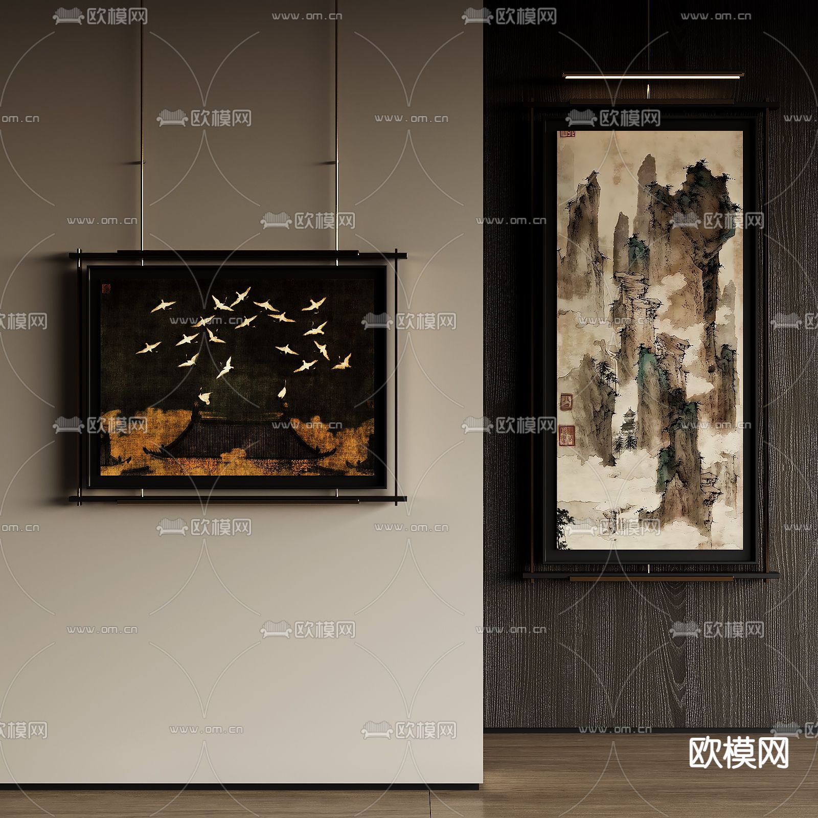 新中式装饰画su模型