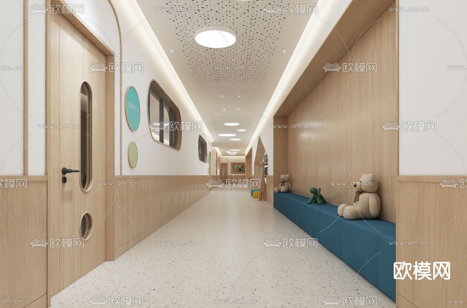 现代幼儿园走廊su模型下载（渲染图2）