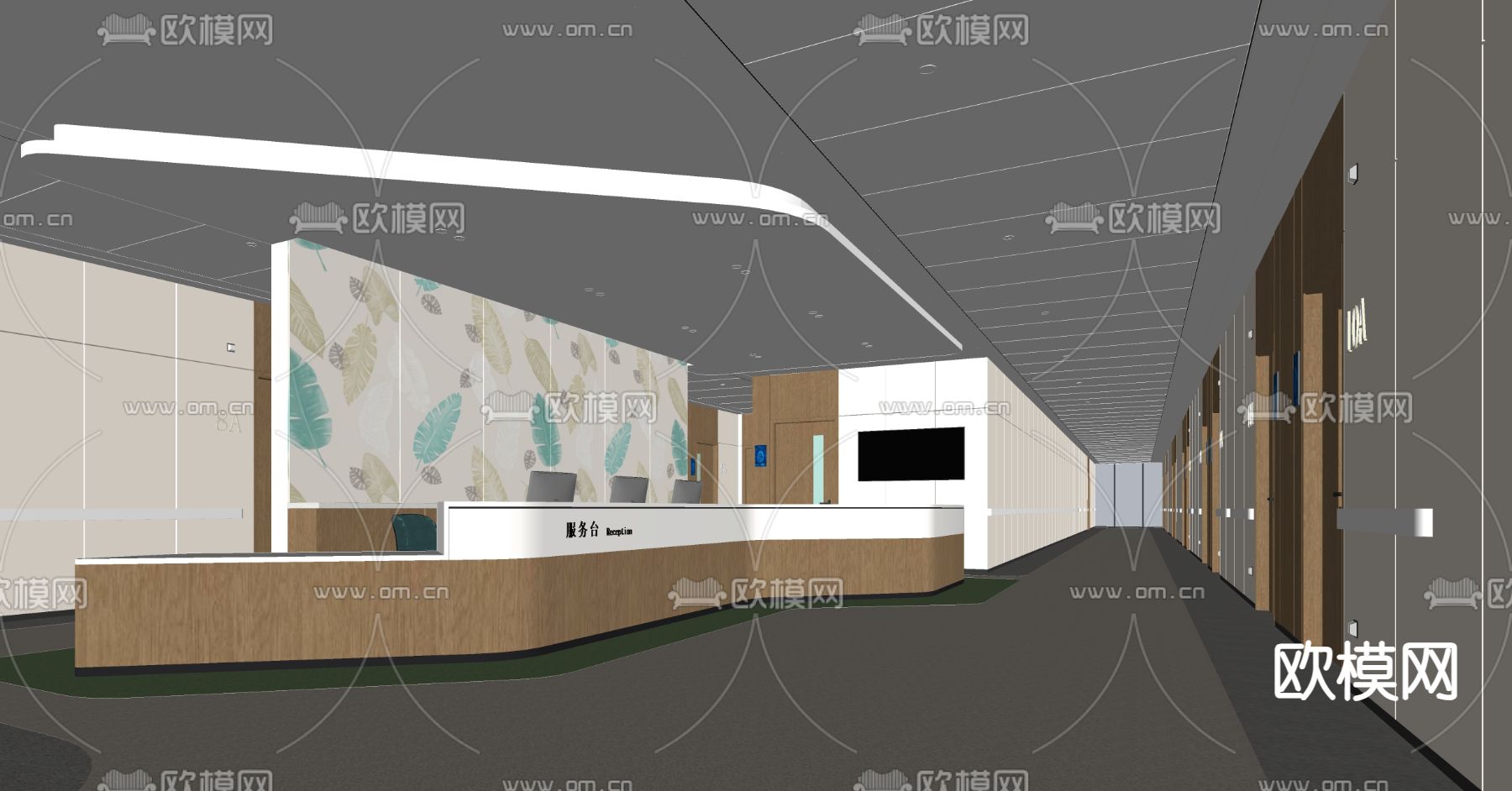 医院护士站 走廊su模型下载（渲染图2）